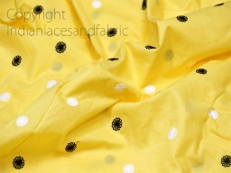 Indian Yellow Embroidered Cotton Fabric by the Yard Embroidery Sewing Quilting Crafting Nursery Drapery Kids Women Summer Dress Pillowcases Home Decor Cushion Cover