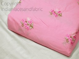 42" Indian Pink Embroidered Cotton Fabric by the Yard Embroidery Sew Nursery Curtain Crafting Summer Women Dress Material Kid Nightie Quilting Home Decor Cushion Cover