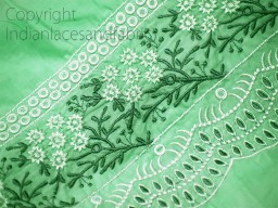 Indian Mint Green Embroidered Cotton Fabric by Yard Crafting Sewing Kids Women Summer Dress making Material Curtains Skirts Palazzo Pants Home Decor Cushion Cover