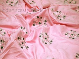 Indian Embroidered Pink Cotton Fabric by the Yard Embroidery Sewing Nursery Curtain Crafting Summer Kid Women Dress making Material Quilting Home Decor Cushion Cover