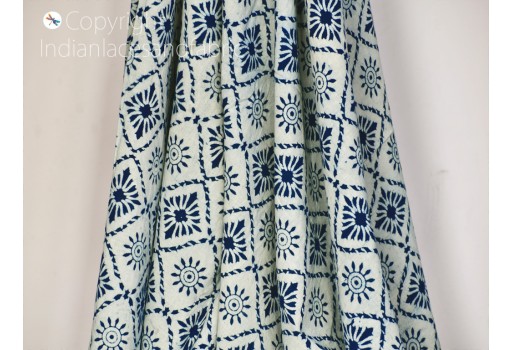Indigo Blue Indian Hand Block Printed Quilting Geometric Cotton Fabric By Yard Sewing Crafting Drapery Curtains Summer Women Kids Apparels