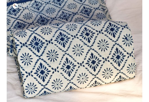 Indigo Blue Indian Hand Block Printed Quilting Geometric Cotton Fabric By Yard Sewing Crafting Drapery Curtains Summer Women Kids Apparels