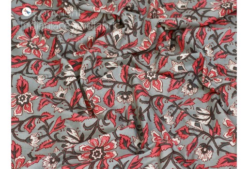 Grey Indian floral block print soft cotton fabric hand stamp yardage summer dresses kids sleepwear pajamas sewing crafting quilting curtain cushion cover clutches making fabric