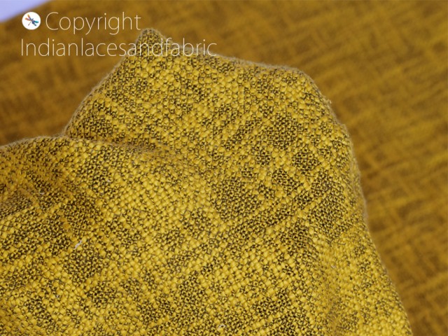 Mustard yellow Indian tweed woven wool blend fabric sold by the yard textile for designers home decor bed covers DIY crafting coat cushions cover mat shrugs making fabric