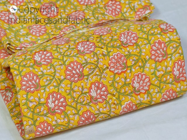 Indian yellow block printed soft fabric by yard home decor drapery curtain quilting hand stamped sewing crafting women kids summer dresses clutches cushion covers baby cloths fabric
