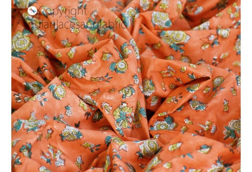Indian peach block printed soft fabric by yard home decor drapery curtain quilting hand stamped sewing crafting women kids summer dresses baby cloths cushion cover making fabric