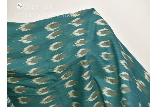 Teal blue Indian Ikat cotton fabric by yard homespun hand-woven cushions crafting summer women pajamas kids shorts sewing kitchen curtains making table runner fabric