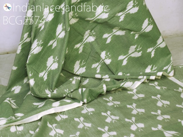 Indian green ikat fabric yardage handloom cotton sold by yard ikat summer dresses material kaftans home decor tablecloth drapery cushions curtains clutches upholstery