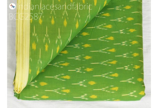 Green Ikat cotton fabric by yard Indian homespun hand woven cushion covers crafting summer women dress pajamas shorts sewing accessories kitchen curtain table runner curtains handloom fabric