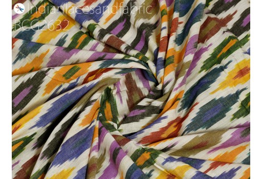 Indian Multi color Ikat Fabric Yardage By The Yard Handloom Cotton Summer Dresses Double Ikat Home Decor Furnishing Bedcovers Draperies Pillowcases Curtains Fabric