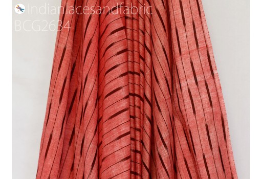 Indian Coral Red Ikat Cotton Fabric by yard Homespun Hand Woven Cushions Crafting Summer Women Dress Pajamas Shorts Sewing Kitchen Curtain Table Cloths Pillowcases Fabric