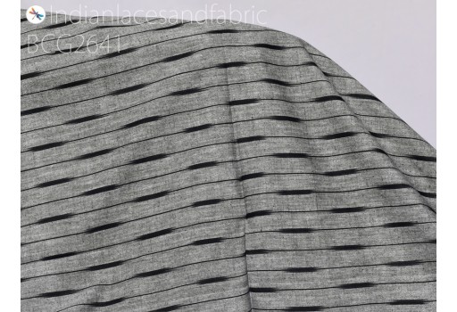 Grey Ikat Cotton Fabric by yard Homespun Handloom Cushion Covers DIY Hair Crafting Women Summer Dress Pajamas Shorts Sewing Kitchen Curtains Table Runner Indian Fabric