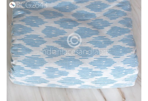 Blue Ikat Cotton Fabric by the yard Homespun Hand woven Cushions DIY Crafting Indian Women Summer Dress Pajamas Shorts Sewing Kitchen Curtains Home Décor Fabric