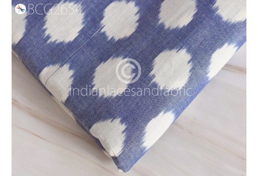 Indian Royal Blue Ikat Cotton Fabric by the yard Hand Woven Kids Summer Dresses Handloom Home Decor Quilting Crafting Sewing Cushions Covers Drapery Fabric