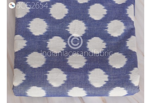 Indian Royal Blue Ikat Cotton Fabric by the yard Hand Woven Kids Summer Dresses Handloom Home Decor Quilting Crafting Sewing Cushions Covers Drapery Fabric
