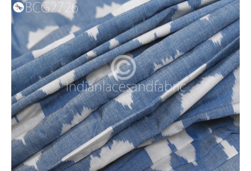 Blue Ikat Cotton Fabric by yard Homespun Handwoven Cushions DIY Kids Crafting Indian Summer Women Dress Pajamas Shorts Sewing Kitchen Curtain