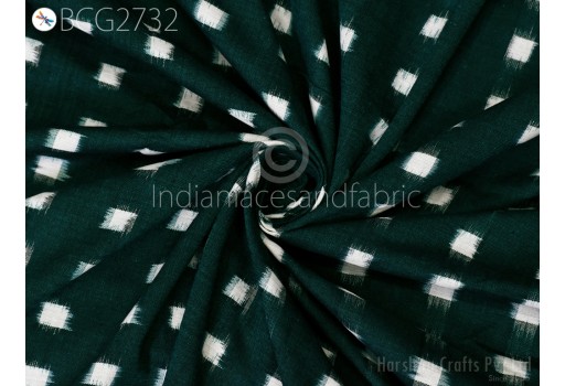 Indian Green Double Ikat Cotton Fabric by yard Homespun Handloom Quilting Sewing Crafting Women Summer Dresses Cushions Home Decor Draperies