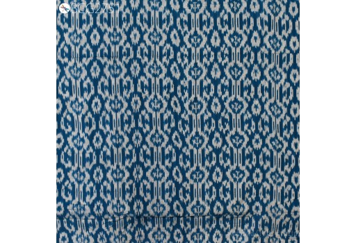 Quilting Handwoven Teal Blue Indian Ikat Cotton Fabric by the yard 2/60 Kids Summer Dresses Handloom Home Decor Crafting Sewing Drapery Curtains