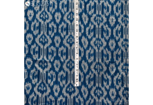 Quilting Handwoven Teal Blue Indian Ikat Cotton Fabric by the yard 2/60 Kids Summer Dresses Handloom Home Decor Crafting Sewing Drapery Curtains