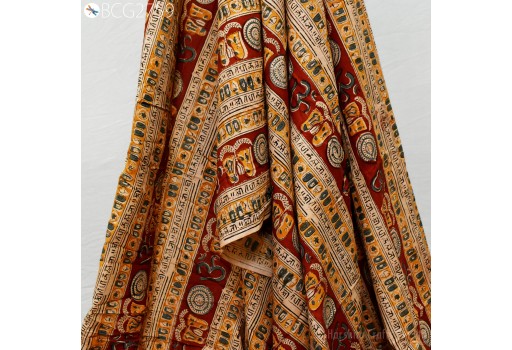 Om Kalamkari Indian Hand Block Print Soft Cotton Fabric by the yard Printed Summer Dress Girl Kid Sewing Crafting Drapes Apparel Nursery Decor