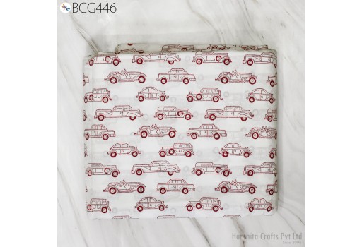 Maroon Car Hand Block Printed Soft Cotton Fabric sold by the yard Indian White Costume Summer Dresses Sewing Crafting Drapes Baby Apparel Nursery