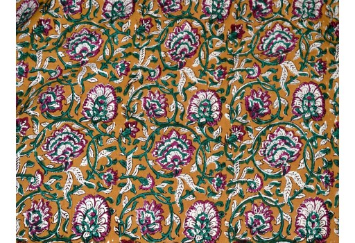 Indian Batik Printed Cotton By The Yard Fabric Hand Stamped Yardage Floral Vegetable Dyes Soft Summer Dresses Sewing Crafting Home Decor Curtains Drapery Fabric