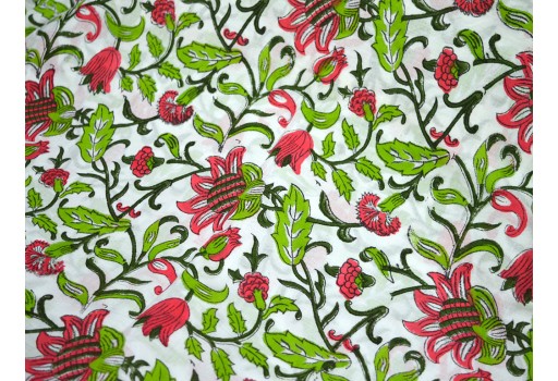 Hand Block Printed Fabric Cotton Fabric By The Yard Border Print Soft Indian Summer Dresses Floral Vegetable Dyes Sewing Kids Crafting Drapery Fabric