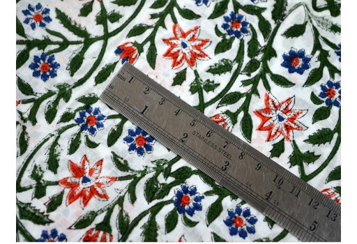 Indian Floral Printed Cotton By The Yard Fabric Hand Stamped Yardage Floral Vegetable Dyes Soft Summer Dresses Sewing Crafting Curtains Drapery Fabric