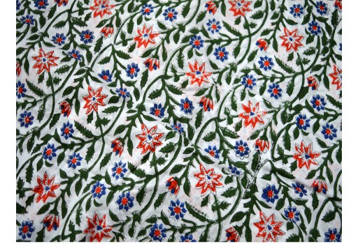 Indian Floral Printed Cotton By The Yard Fabric Hand Stamped Yardage Floral Vegetable Dyes Soft Summer Dresses Sewing Crafting Curtains Drapery Fabric
