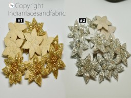 40 Tiny Beaded Flower Shaped Golden Patch Applique Embroidery Bridal Wedding Dresses Beads Headband Appliques Supply Sewing Accessories