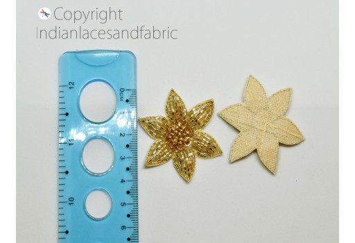 40 Tiny Beaded Flower Shaped Golden Patch Applique Embroidery Bridal Wedding Dresses Beads Headband Appliques Supply Sewing Accessories