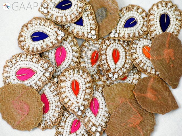 40Indian Patches Sewing Handmade Patch Bridal Handcrafted Bridal Embellish Headband DIY Crafting Home Decor Cushion Covers Beaded Applique
