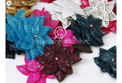 10 Pieces Beaded Patches Appliques Indian Handmade Floral Beads Decorative Sewing Dresses Patches DIY Brooch Crafting Costume Dress Applique