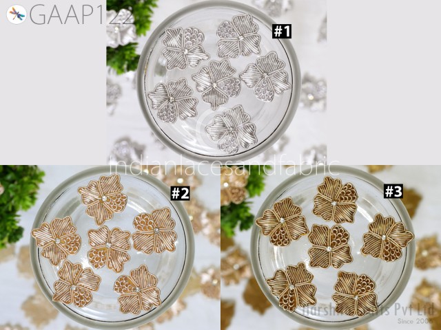 40 Handmade Zardozi Appliques Patches Flower Indian Sewing Wedding Dresses Handcrafted Beaded Patches DIY Crafting Supply Embellishments