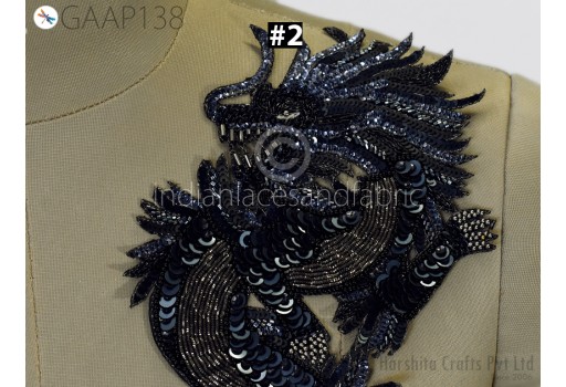 2 Pc Beaded Patches Dragon Sew on Denims Dresses Patch Embroidered Handcrafted Backpack DIY Crafting Cushions  Home Decor Decorative Appliques
