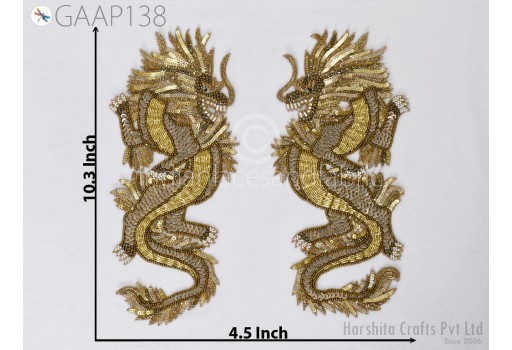 2 Pc Beaded Patches Dragon Sew on Denims Dresses Patch Embroidered Handcrafted Backpack DIY Crafting Cushions  Home Decor Decorative Appliques