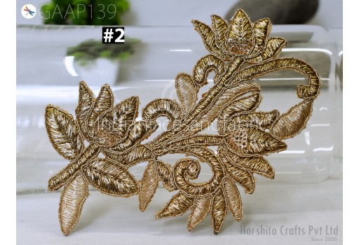 Sew Decorative Floral Zari Thread Applique Dress Handmade DIY Crafting Home Decor Embellishment 1 pc Indian Embroidered Patches Appliques