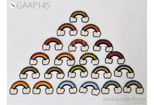 4 pc Rainbow Beaded Patches Appliques Dresses Handmade Embroidered Indian Decorative DIY Crafting Sewing Home Décor Cushions Embellishments