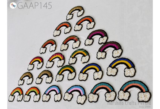 4 pc Rainbow Beaded Patches Appliques Dresses Handmade Embroidered Indian Decorative DIY Crafting Sewing Home Décor Cushions Embellishments