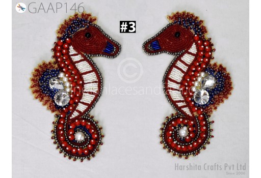 1 Pair Sea Horse Beaded Patches Dresses Embroidered Indian Decorative Handmade Sewing DIY Crafting Sewing Accessories Home Décor Appliques