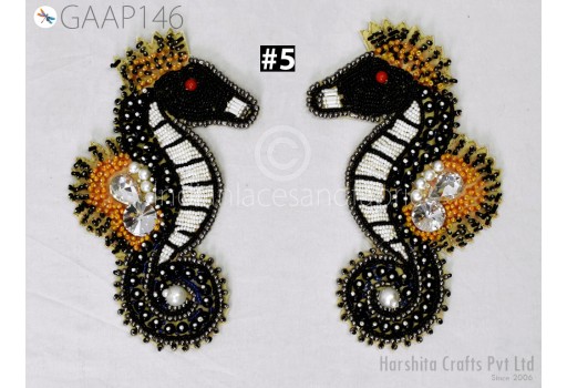 1 Pair Sea Horse Beaded Patches Dresses Embroidered Indian Decorative Handmade Sewing DIY Crafting Sewing Accessories Home Décor Appliques
