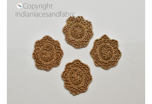 40 Zardozi Flower Shaped Golden Applique Scrapbooking Indian Bridal Headband Christmas DIY Crafting Sewing Clothing Accessories Home Décor Patches Decorative Indian zari Dresses making 