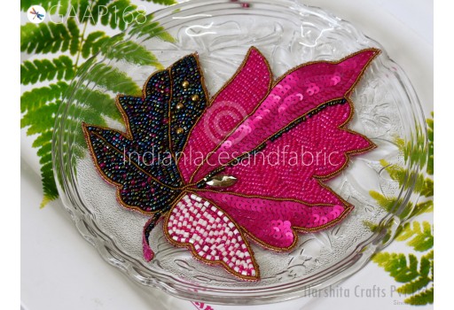 2 Pair Beaded Patches Applique Maple Leaf Handcrafted Embroidered Decorative Handmade Patches Indian Sewing Dresses DIY Crafting Supply