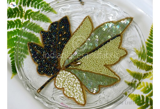 2 Pair Beaded Patches Applique Maple Leaf Handcrafted Embroidered Decorative Handmade Patches Indian Sewing Dresses DIY Crafting Supply