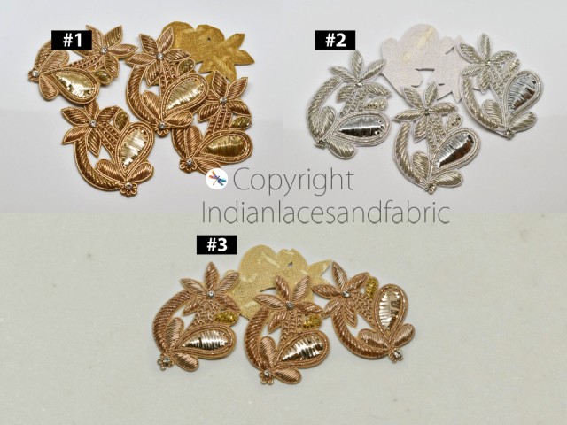 20 Piece Indian Applique Patch Bullion decorative saree Patches Embellishments Sewing Embellishment Appliques Crafting Golden Clothing Accessories Dress Handcrafted Scrapbooking