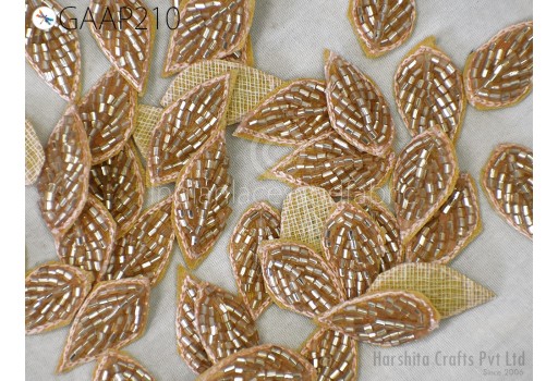 50 pc Leafs Beaded Appliques Patches Handmade Indian Sewing Wedding Dresses Handcrafted Beaded Patches DIY Crafting Supply Embellishments