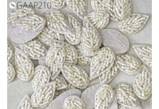 50 pc Leafs Beaded Appliques Patches Handmade Indian Sewing Wedding Dresses Handcrafted Beaded Patches DIY Crafting Supply Embellishments