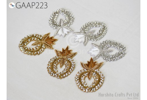 10 Indian Handcrafted Rhinestone Decorative Golden Patches Beaded Bridal Headband Appliques DIY Crafting Home Decor Cushions Sewing Applique