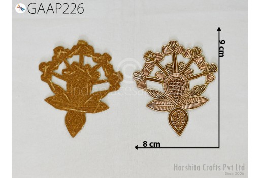 6 Pc Handmade Gown Decorative Golden Zardozi Patches Thread Festive Wear Dresses Appliques Embroidered Indian Applique Sewing DIY Crafting Costume Clothing Garment Accessory