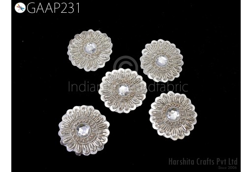 40 Pc Silver Applique Patches Sewing Indian Handmade Patch Zardozi Bridal Handcrafted Embellish Headband DIY Crafting Home Decor Cushions Patches